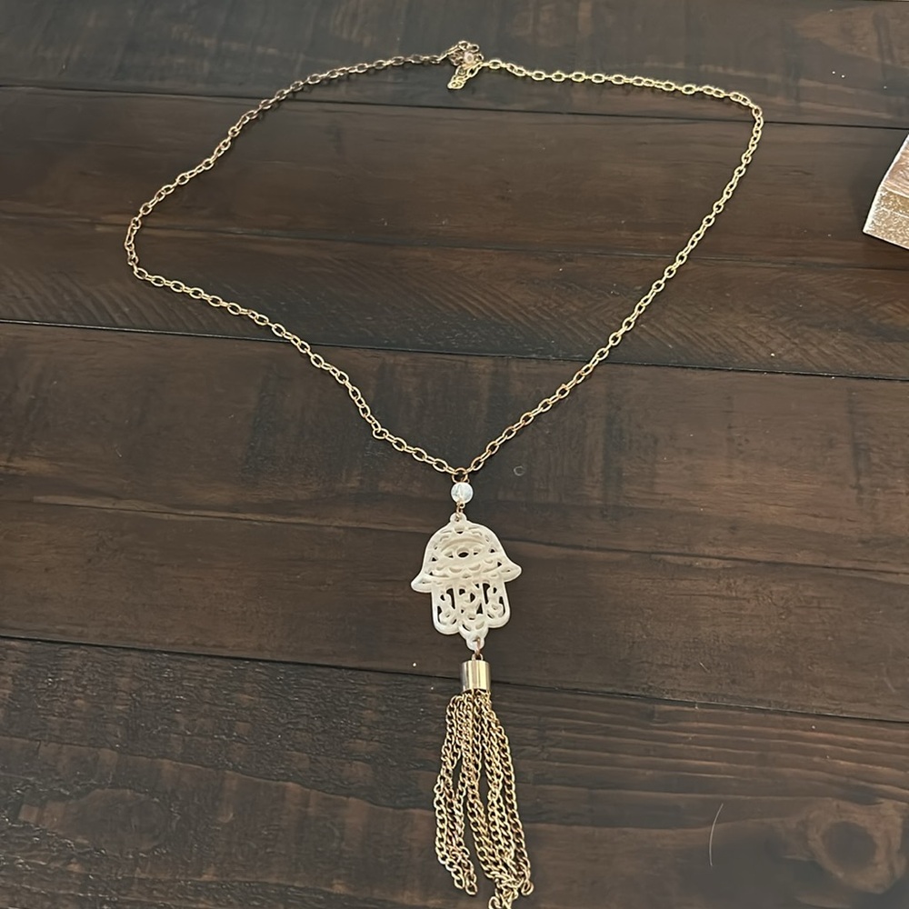 Hamsa long chain necklace